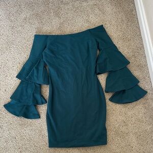 Gianni Bini Teal Dress with tiered flare sleeves